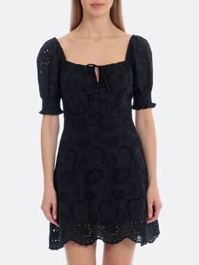 7 For All Mankind Black Black Eyelet Puff Sleeve Dress Size XL
